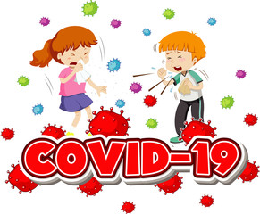 Poster design for coronavirus theme with two sick children