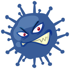 Single virus cell with scary face on white background