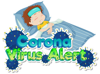 Poster design for coronavirus theme with boy sick in bed