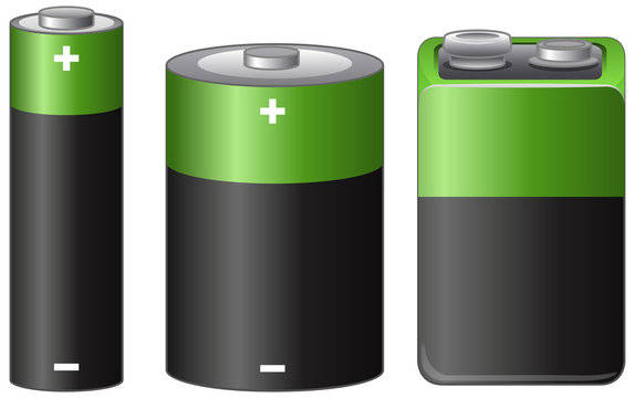 Three sizes of battery on white background