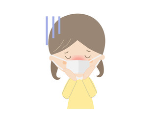 A girl who seems to be sick with fever