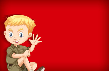 Background template with plain color wall and happy boy