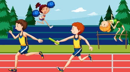 Scene with people doing track and field sports