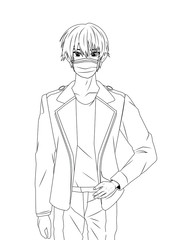 young man using face mask anime character