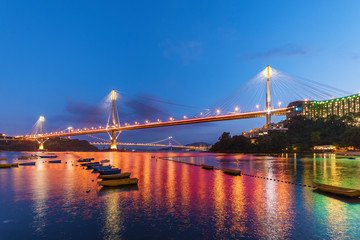 Ting Kau Bridge and Tsing Ma Bridge in Hong Kong at night