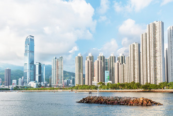 Skyline and harbor of Hong Kong City