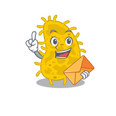 Fototapeta premium Happy bacteria spirilla mascot design concept with brown envelope
