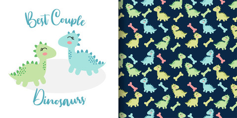 Fototapeta na wymiar cute animal dinosaurs seamless pattern background editable template