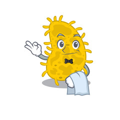 A cartoon character of bacteria spirilla waiter working in the restaurant