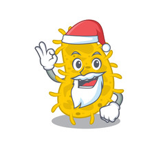 Bacteria spirilla Santa cartoon character with cute ok finger