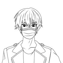 young man using face mask anime character