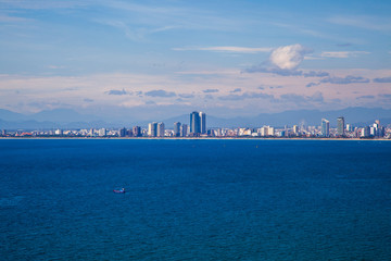 Vietnamese landscape, beautiful view from top of a mountain on the bay of Danang, view from the sea from the top