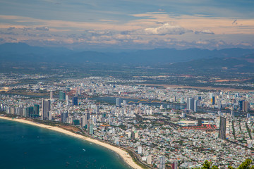 Vietnamese landscape, beautiful view from top of a mountain on the bay of Danang, view from the sea from the top