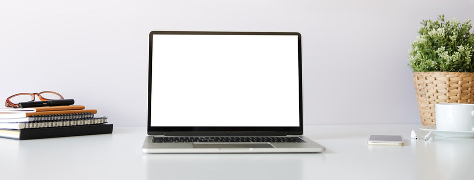 Mock up Copy Space Blank Screen Concept Business Working on Laptop. 