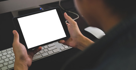 Mock up Copy Space Blank Screen Concept Business Working on tablet.	