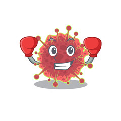 A sporty boxing athlete mascot design of coronaviridae with red boxing gloves