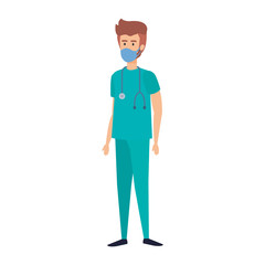 male paramedic with face mask isolated icon vector illustration design