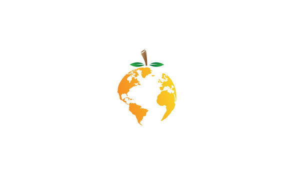 a combination of citrus fruit and globe, forming an orange logo in the world.