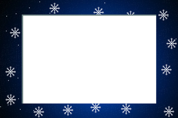 Photo frame with night sky and snowflakes. A blank space for a photo. Vector