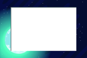 Photo frame with a view of the moon and space. A blank space for a photo. Vector.