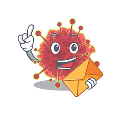 Happy coronaviridae mascot design concept with brown envelope