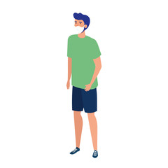young man with face mask isolated icon vector illustration design