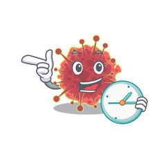 coronaviridae mascot design concept smiling with clock