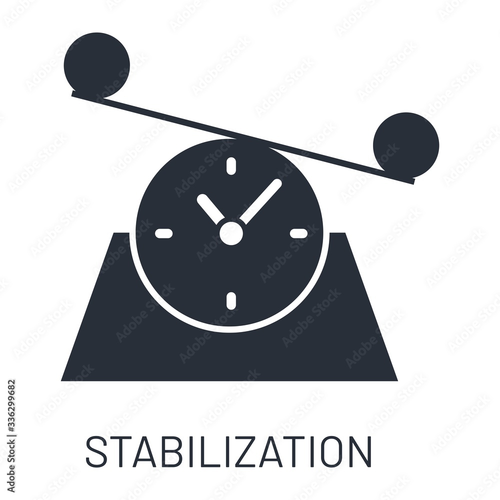 Poster stabilizer and clock. time, stabilization period. vector linear icon isolated on white background.