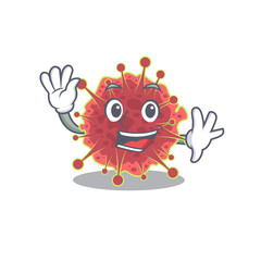 A charismatic coronaviridae mascot design style smiling and waving hand