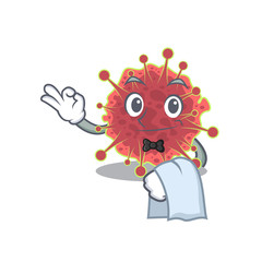 A cartoon character of coronaviridae waiter working in the restaurant