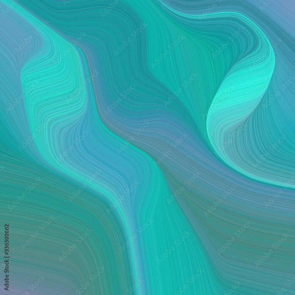 Poster elegant square graphic with waves. modern curvy waves background design with light sea green, turquo