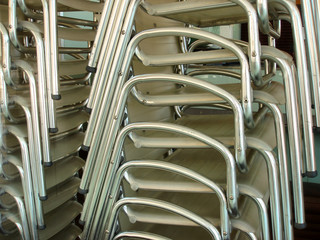 View of a stack of aluminium chairs