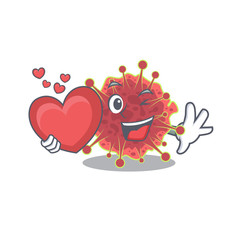 A sweet coronaviridae cartoon character style with a heart