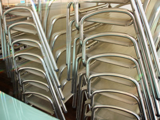 View of a stack of aluminium chairs