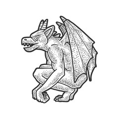 Gargoyle statue sketch engraving vector illustration. T-shirt apparel print design. Scratch board imitation. Black and white hand drawn image.