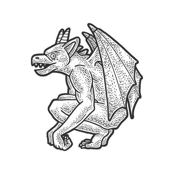 recommend clip art: Gargoyle statue sketch engraving vector illustration. T-shirt apparel print design. Scratch board imitation. Black and white hand drawn image.
