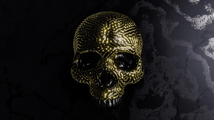 Black skull with golden pattern - 3D rendering