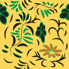 seamless floral pattern with flowers and leaves plants exotic shapes
