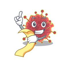 coronaviridae mascot character design with a menu on his hand