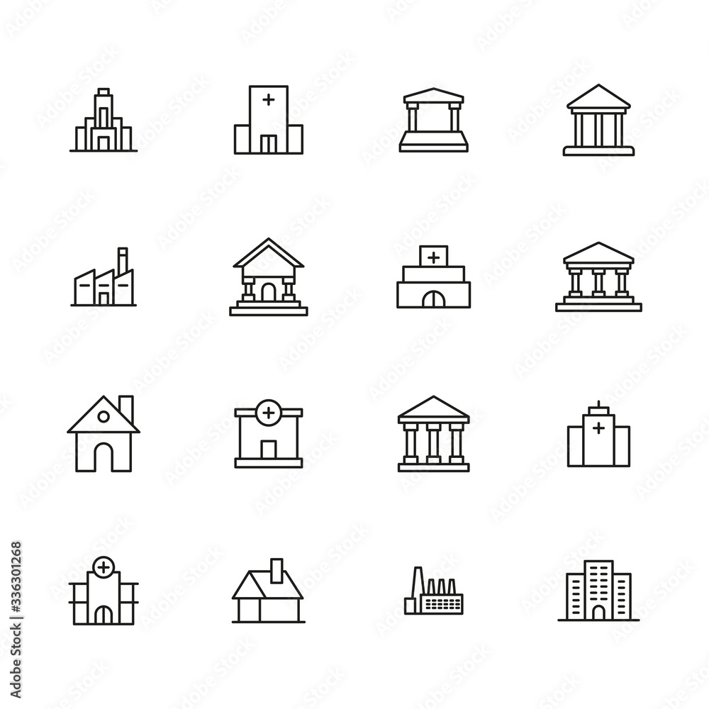 Poster simple set of architecture icons in trendy line style.