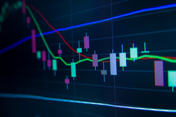Blue Stock Exchange Market trading graph on screen monitor for economic and financial investment. Business analysis chart display. Stock invest infomation.