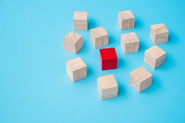wooden block and gap distance showing preventative containing coronavirus pandemic with copy space for text. Stay at home, Quarantines and Social Distancing concept