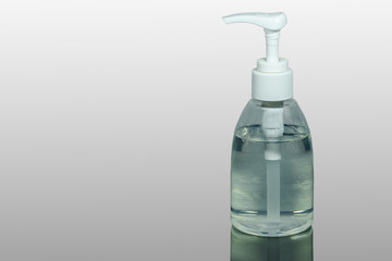 Plastic hand washing gel bottle with white pump