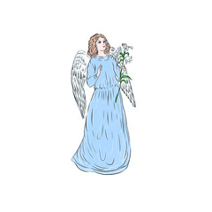 Angel. Religion human figure with wings, divine symbol. Hand drawn decor for Easter, Christmas and other religious holidays