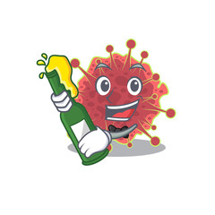 Obraz premium Mascot character design of coronaviridae say cheers with bottle of beer