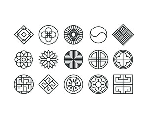 Korea traditional pattern outline icon collection. Thin line icon vector illustrator