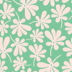 Tropical palm pattern. Seamless repeat vector foliage design background in green and pink.