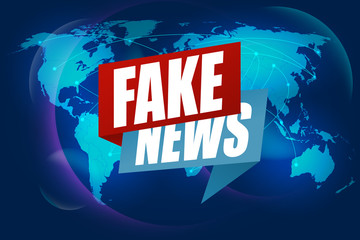 Fake News Live on World Map Background. Business / Technology Fake News Background. Vector Illustration.