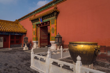 A grand entrance to one of the palace areas inside the Forbidden City in Beijing, China