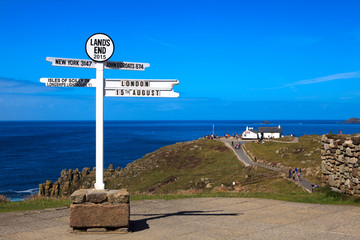 Land's End area (England), UK - August 16, 2015: Sign in The Land's End area, Cornwall, England,...